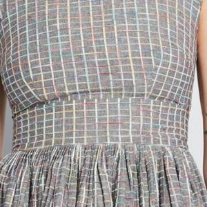 Modcloth Fabulous Fit and Flare dress Size M in gray with multicolored stitching